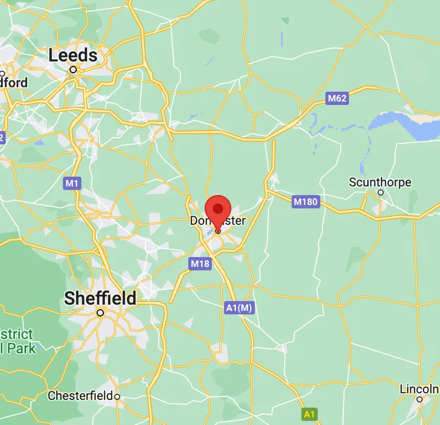 Map with Doncaster, UK